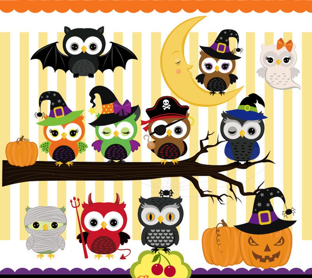 Spooky Halloween Owls,halloween Clip Art HLCLIP0005 -personal and ...