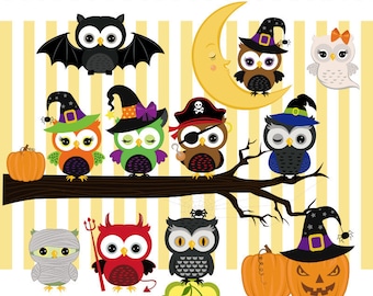 Spooky Halloween Owls Clip Art: Commercial Use (Digital Download)