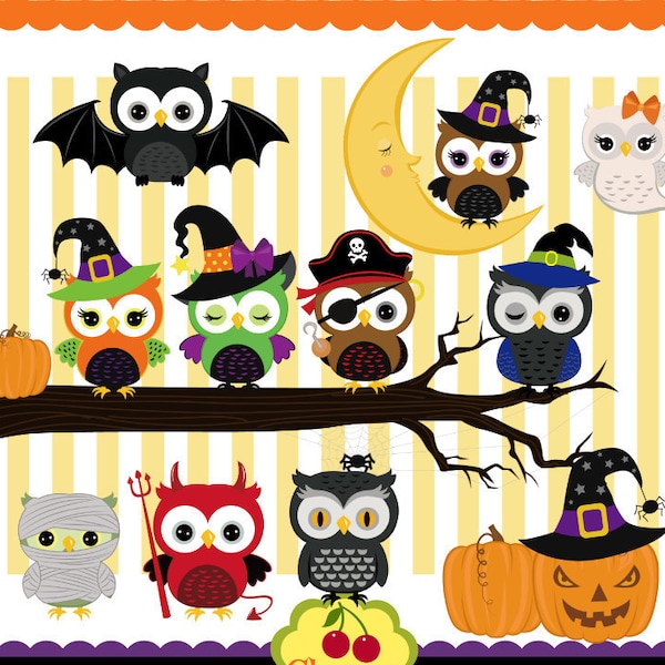 Spooky Halloween Owls,Halloween clip art HLCLIP0005 -Personal and Commercial Use-paper crafts,card making,scrapbooking,web design