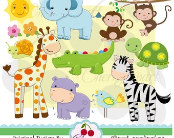 Jungle Animals digital clipart and digital papers pack  NO.AN028