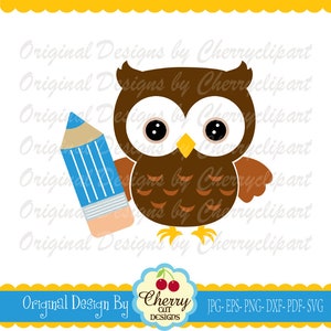 Coruja de volta às aulas svg png, coruja com lápis SVG Silhouette e design Cricut Cut SCH28 - Uso pessoal e comercial