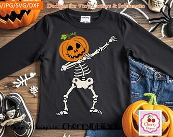 Halloween Dabbing Pumpkin Skeleton SVG, Dabbing Skeleton SVG Silhouette & Cricut Cut Files, Clip art, T-shirt iron on, Transfer  DIGIHL76