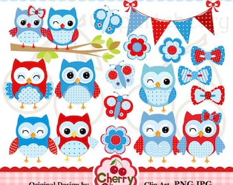 Owls and butterflies digital clip art set  for-Personal and Commercial Use-Card Design, Scrapbooking, and Web Design