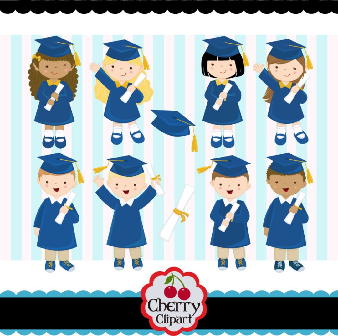 Clipart de graduación azul y dorado: Niños y niñas (Descarga digital) -  Etsy México, image size:1080x1073