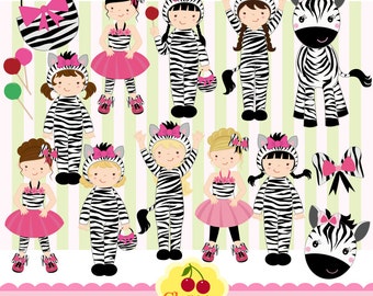 Zebra Costume Little Girls Digital Clipart Set-Personal and Commercial Use-paper crafts,card making,scrapbooking,web design