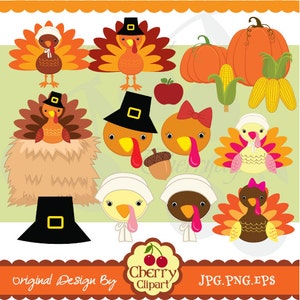 Thanksgiving Turkeys Digital Clip Art Set  for -Personal and Commercial Use-paper crafts,card making,scrapbooking,web design