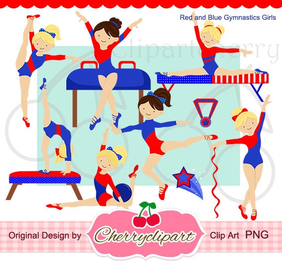 Red and Blue Gymnastics Girls Digital Clipart Set  for -Personal and Commercial Use-paper crafts,card making,scrapbooking,web design