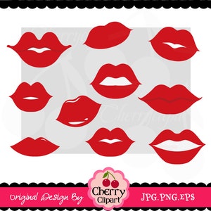 Different types of red lips clip art set-Mustache Party -Personal and Commercial Use-paper crafts,card making,scrapbooking,web design