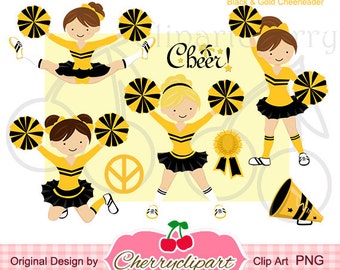 Zwart-gouden cheerleader-clipartset (PNG)
