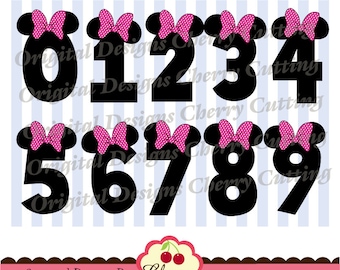 Birthday Numbers SVG Dxf, Minnie numbers 0-9, Birthday numbers Silhouette & Cricut Cut Files-Personal and Commercial Use