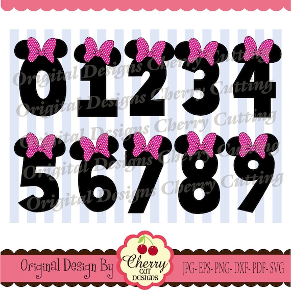 Minnie Mouse Birthday Numbers SVG Cut Files: 0-9 (Digital Download)