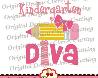 Kindergarten Diva with Pencil SVG DXF Back to School Silhouette & Cricut Cut Files SCH04
