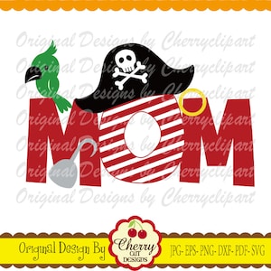 Pirate MOM svg, MOM with pirate hat svg, Pirate's hat svg Silhouette & Cricut Cut design, T-Shirt, Iron on, Transfer BIR107