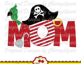 Pirate MOM svg, MOM with pirate hat svg, Pirate's hat svg Silhouette & Cricut Cut design, T-Shirt, Iron on, Transfer BIR107