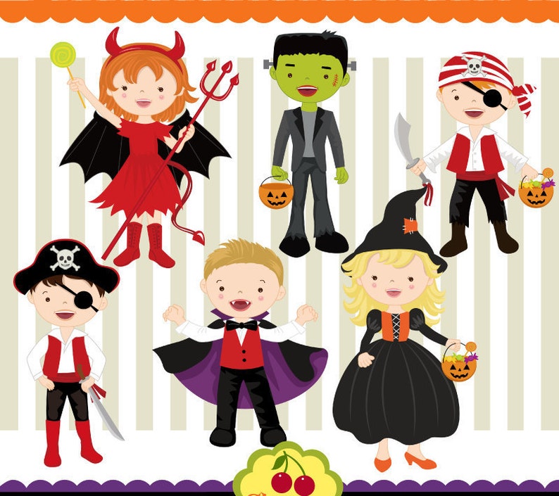 Halloween Trick or Treat,Halloween costumes kids clip art set HLCLIP 0002 Personal and Commercial Use image 1