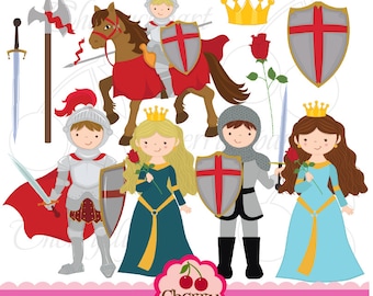 Little Knight and Princess digital clipart set for-Personal and Commercial Use