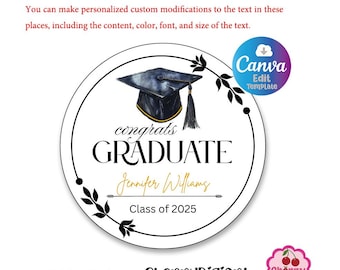 Custom Graduation Favor Stickers - White Label Template - DIY Canva Design