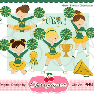 Cheerleader png Cheerleader Clipart Set Green & Yellow for paper crafts,card making,scrapbooking, web design