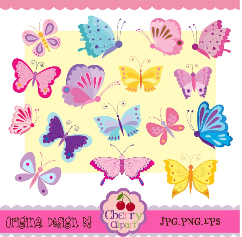 Colorful Butterflies Digital Clipart Set for Personal and Commercial Use-paper crafts,card making,scrapbooking,web design image 1