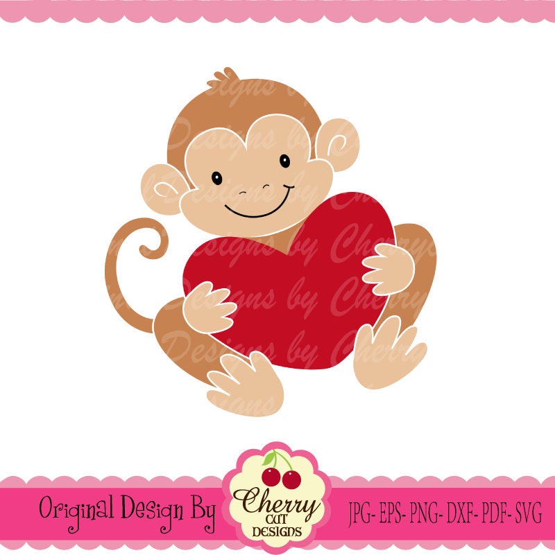 Download Monkey Svg Dxf Baby Monkey With Heart Svg Dxf Etsy