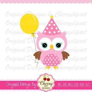 Eule SVG DXF, Eule mit ballon svg, Geburtstags-Silhouette & Cricut Cut Files BIR18 - persönliche und kommerzielle Nutzung