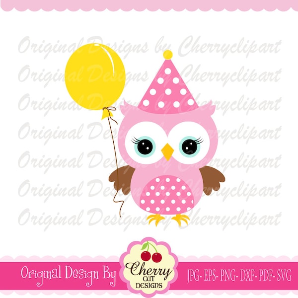 Birthday OWL SVG DXF, Owl with balloon svg, Birthday Silhouette & Cricut Cut Files BIR18 - Personal and Commercial Use