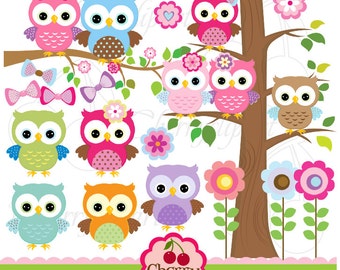 Cute Owls Digital Clipart Elements Set NO.AN022