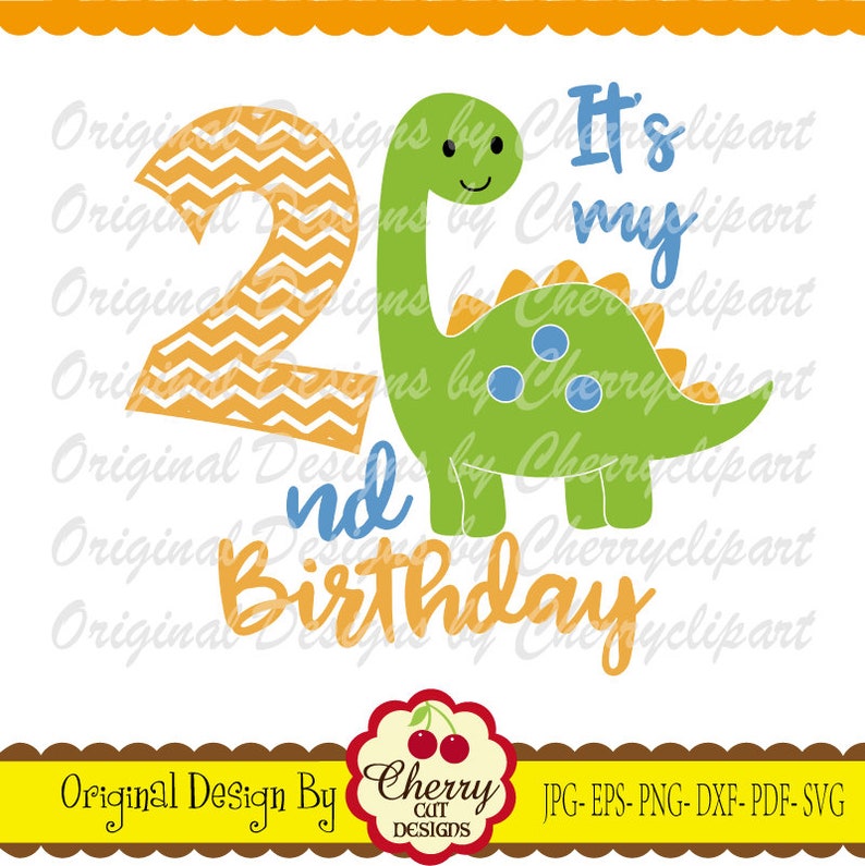 Dinosaur SVG, Dinosaur number 2, It's my 2nd Birthday svg Silhouette & Circut Cut design, clip art,T-shirt iron on, Tranfer printing BIR85 image 2