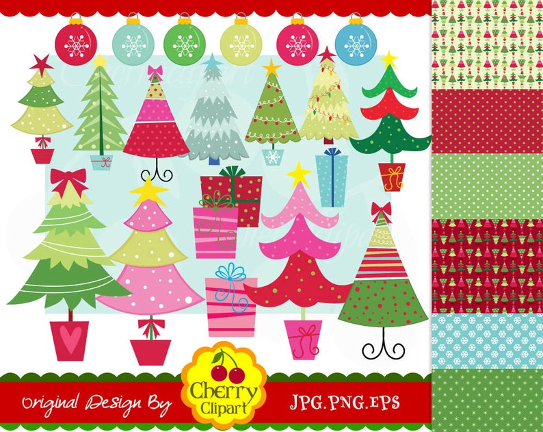 Christmas Funky Trees Digital Clip Art and Digital - Etsy