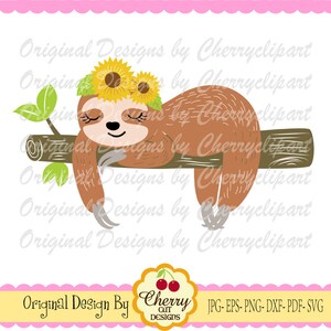 Bradipo svg, Bradipo girasoli svg, Bradipo assonnato, Silhouette e design Circut svg animale, Clip art, T-shirt termoadesiva, Stampa a trasferimento AN103