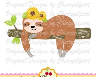 Sunflower Sloth SVG: Sleepy Animal Cut File (Digital Download)