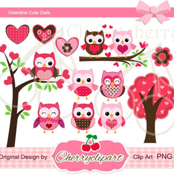 Valentine Cute Owls  Digital Clipart Set-Personal and Commercial Use-paper crafts,card making,scrapbooking,web design