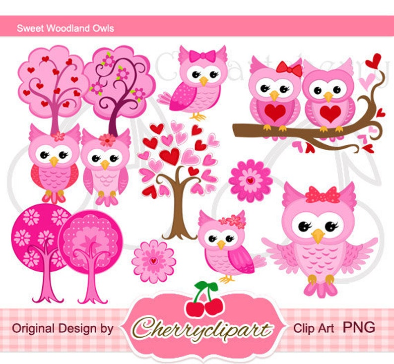 Sweet Owls Digital Clipart Set for-Personal and Commercial Use-paper crafts,card making,scrapbooking,web design image 1