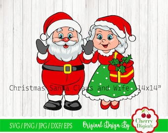 Christmas Santa Claus & Wife PNG SVG: Holiday Clipart (Digital Download)