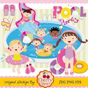 Pool Party Swim Girls Digital Clipart Set -Personal and Commercial Use-paper crafts,card making,scrapbooking,web design