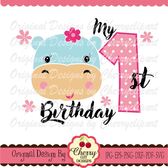 My 1st Birthday Svg Dxfbaby Hippo Girl Svg Birthday Number 1 Etsy