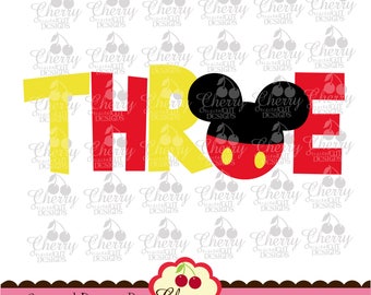 Birthday Mickey Three PNG SVG Design (Digital Download)