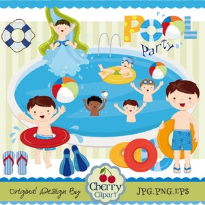 Pool Party Swim Boys Digital Clipart Set-Personal und Commercial Use-Papier Handwerk, Kartenherstellung, Scrapbooking, Web-Design