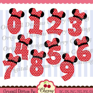 Minnie Mouse Birthday Numbers 0-9 PNG SVG Sublimation Art & Cut File (Digital Download)