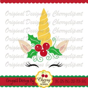 Einhorn mit Holly SVG Dxf, Weihnachten Einhorn Silhouette und Cricut geschnitten Dateien CHSVG84 - persönlichen und kommerziellen Gebrauch