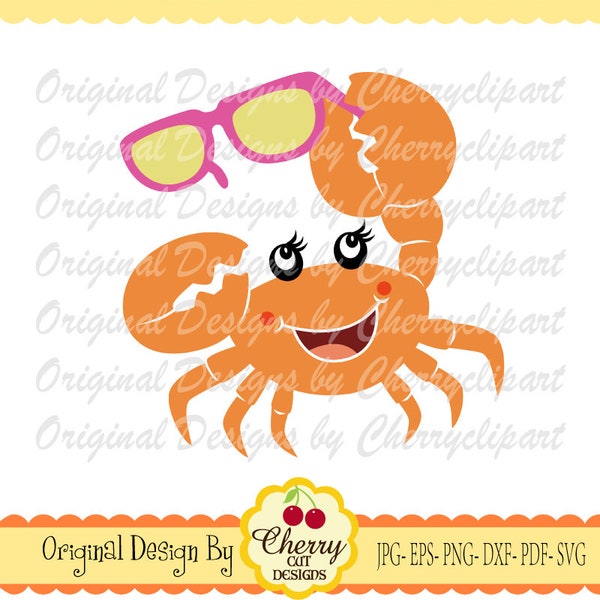 Sunglasses Crab svg, Crab girl svg, Crab boy svg, Sea animal svg Silhouette & Cricut Cut design, Crab Clip art, T-shirt iron on SUM46