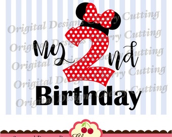 My 2nd Birthday SVG DXF design,Birthday number 2 with Mouse ears, Birthday Minnie Silhouette & Cricut Cut Files -Personal and Commercial Use