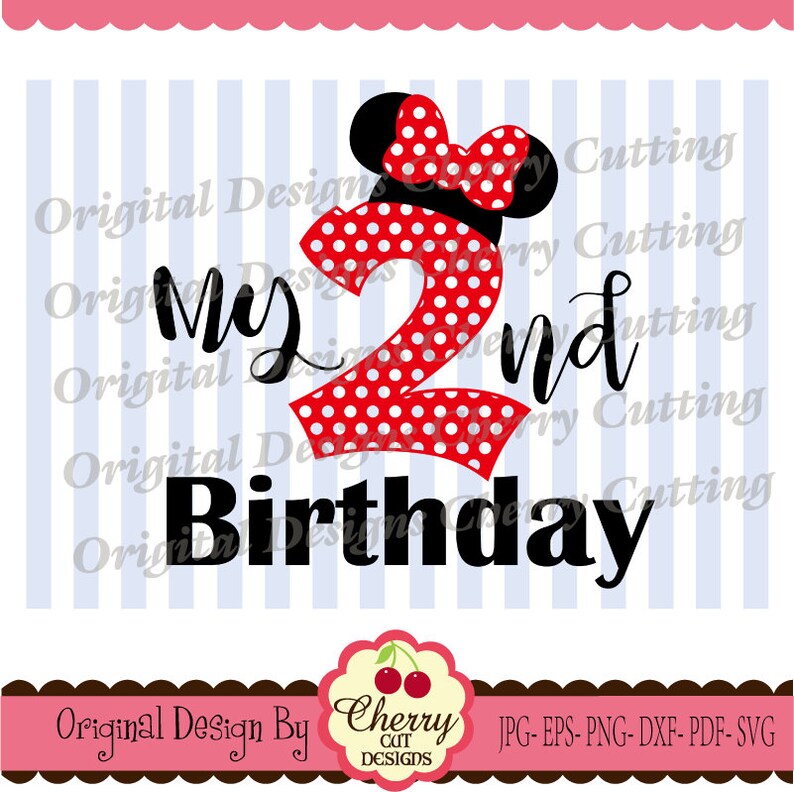 My 2nd Birthday SVG DXF design,Birthday number 2 with Mouse ears, Birthday Minnie Silhouette & Cricut Cut Files Personal and Commercial Use image 1