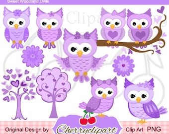 Purple Sweet Owls Digital Clipart Set for-Personal and Commercial Use-paper crafts,card making,scrapbooking,web design