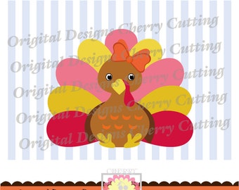 Thanksgiving png svg, Baby turkey girl with bow svg, Thanksgiving Silhouette & Cricut Cut Files DGTH14