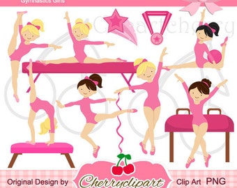 Pink Gymnastics Girls Digital Clipart Set for-Personal and Commercial Use-paper crafts,card making,scrapbooking,and web design