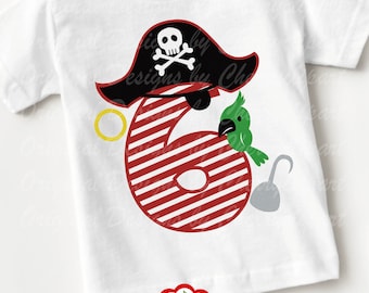 Pirate Number 6 PNG SVG: Birthday T-Shirt Sublimation Art Design (Digital Download)
