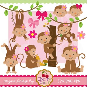 Cute girl monkeys digital clipart set for-Personal and Commercial Use-paper crafts,card making,scrapbooking,web design