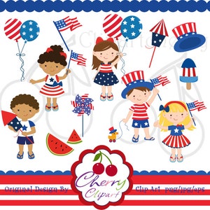 Independence Day Happy Kids Digital Clipart Set for-Personal and Commercial Use-Card Design, Scrapbooking, and Web Design