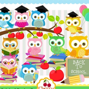 School owls,Graduation owls,Cute owls digital clip art set-Personal and Commercial Use